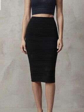 Aritzia Babaton Pointelle Skirt Black Pencil Skirt Knit Sz L Professional Preppy